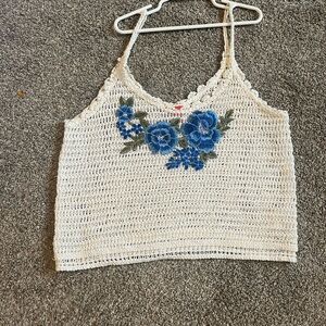 Chelsea & Violet Cream Crochet Camisole with Blue Floral Accents